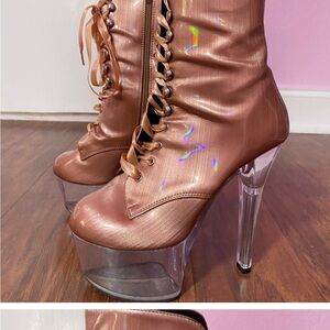 Pleaser Iridescent Pink/Peach Bronze Platform Boots